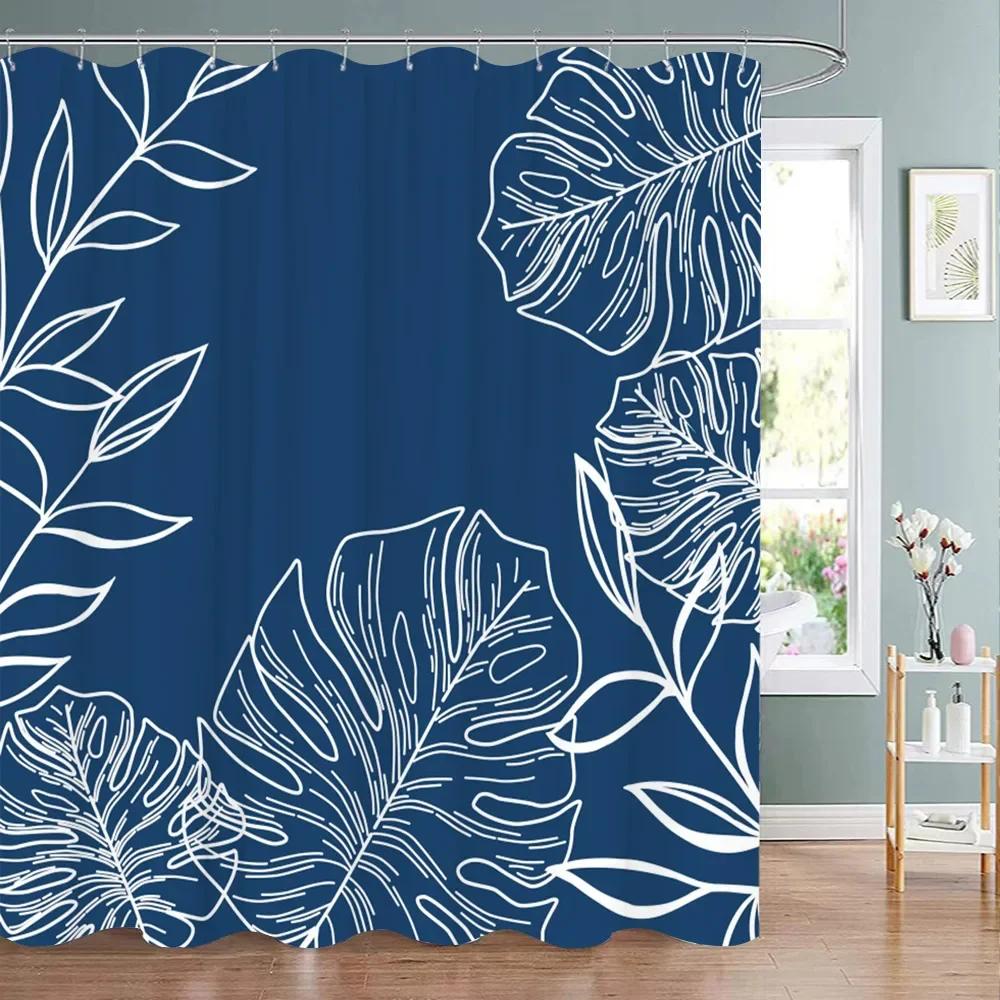 Green Plant Fabric Shower Curtain Tropical Monstera Leaf Shower Curtains For Bathroom Decor Minimalist Botanical Decorative