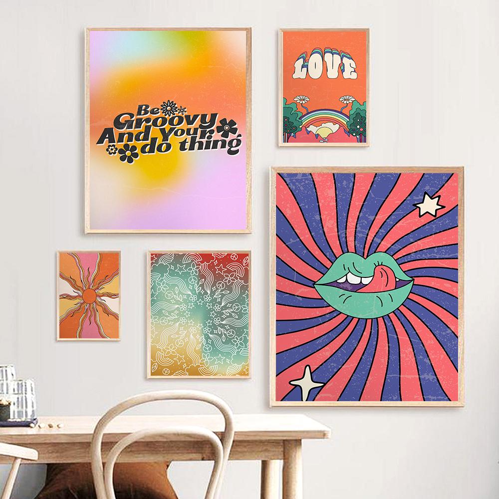 70s Vintage Liebe Blume Abstrakte Hippie Mode Kunst Leinwand Malerei Nordic Poster Druck Wandbild Bild Wohnzimmer Bett Zimmer Wohnkultur