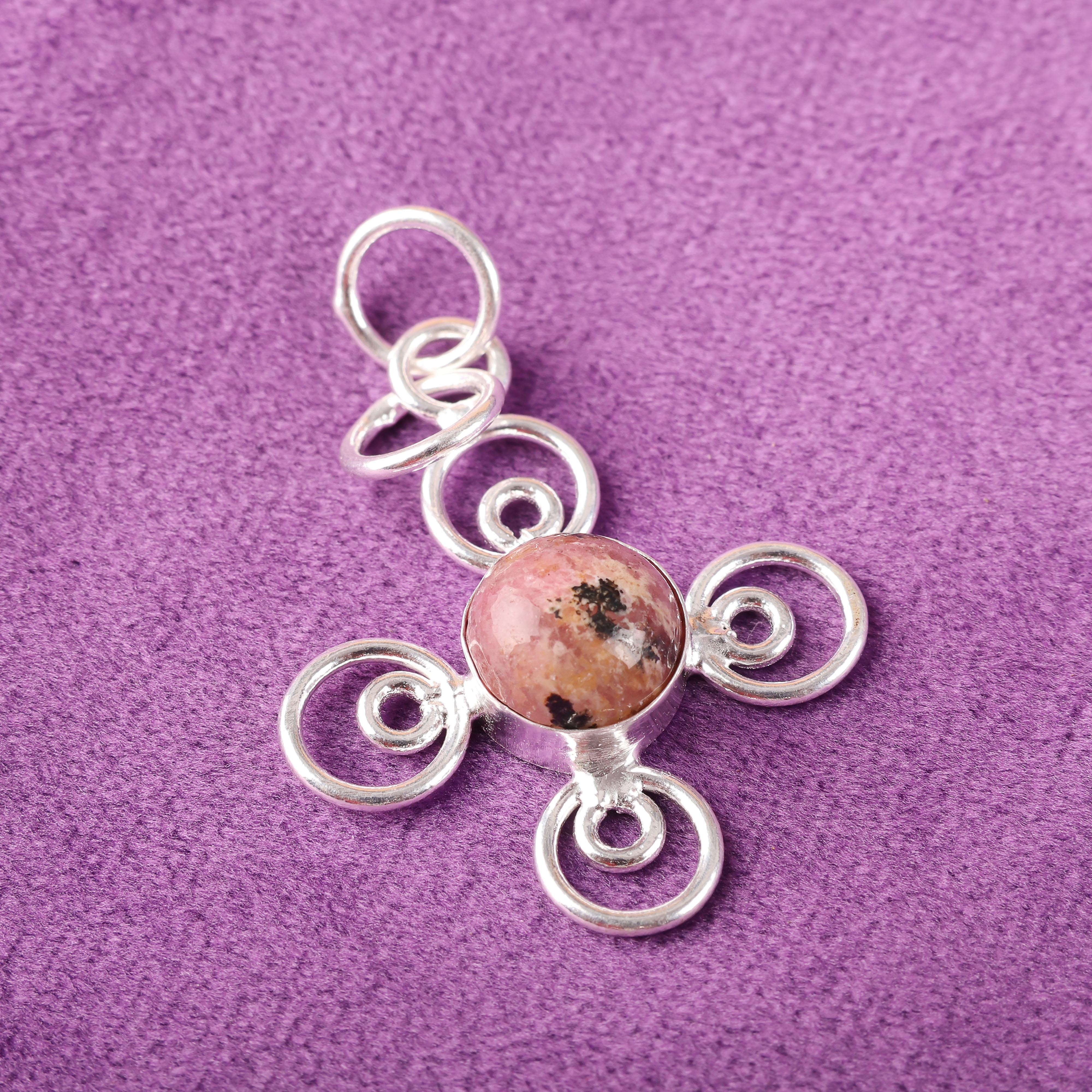 

Украшения из драгоценного камня черный родонит, кулон из стерлингового серебра 925 пробы ручной работы, великолепный серебряный кулон-цепочка для свадебного подарка 1.57 inches розовый