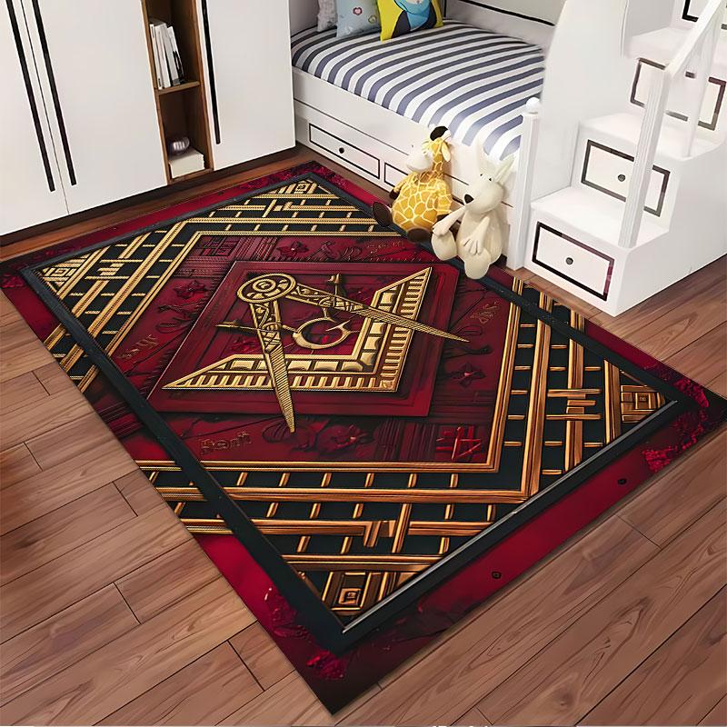 Tapis Design Maçonnique Doré adapté comme tapis antidérapant pour le salon ou le canapé de la chambre