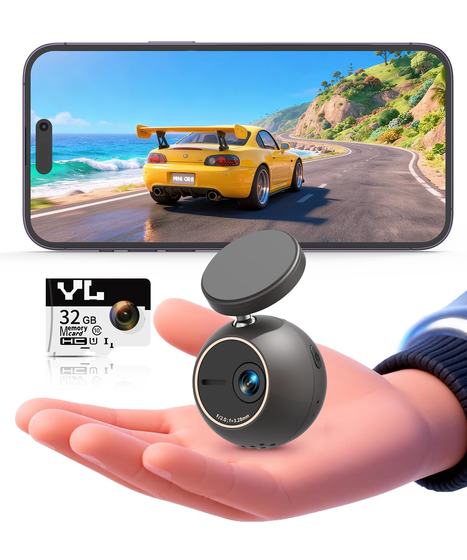 

KAWA 2K Front Dashcam, Compact Dashcam, 32GB SD Card Included, Voice Control, Built-in WIFI, 24-Hour Parking Monitoring, G-Sensor, Night Vision, Loop