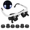 Headband Magnifier Glasses Hands Free LED Light Head Loupe for Jeweler Repair Reading