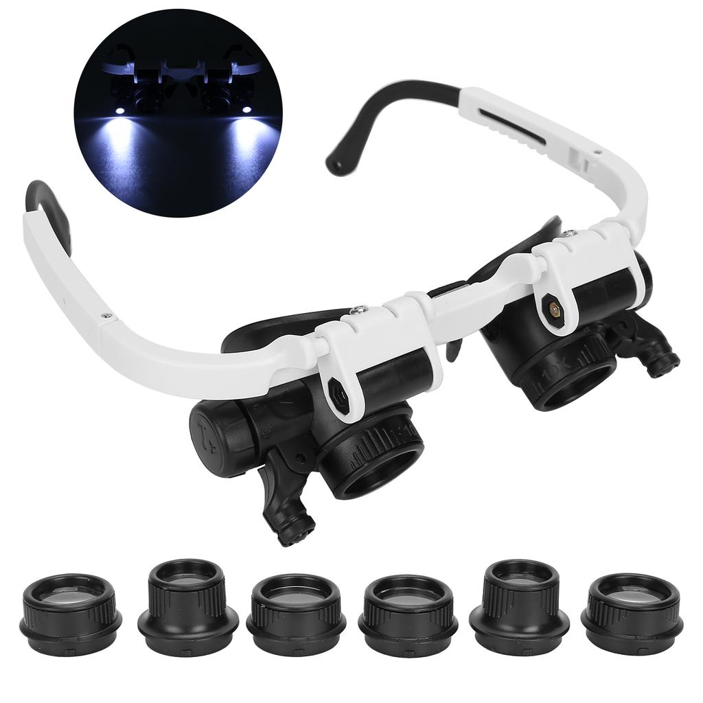 Headband Magnifier Glasses Hands Free LED Light Head Loupe for Jeweler Repair Reading