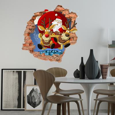 Autocollants muraux de traîneau de cerf de noël, autocollants muraux de décoration de noël pour la maison