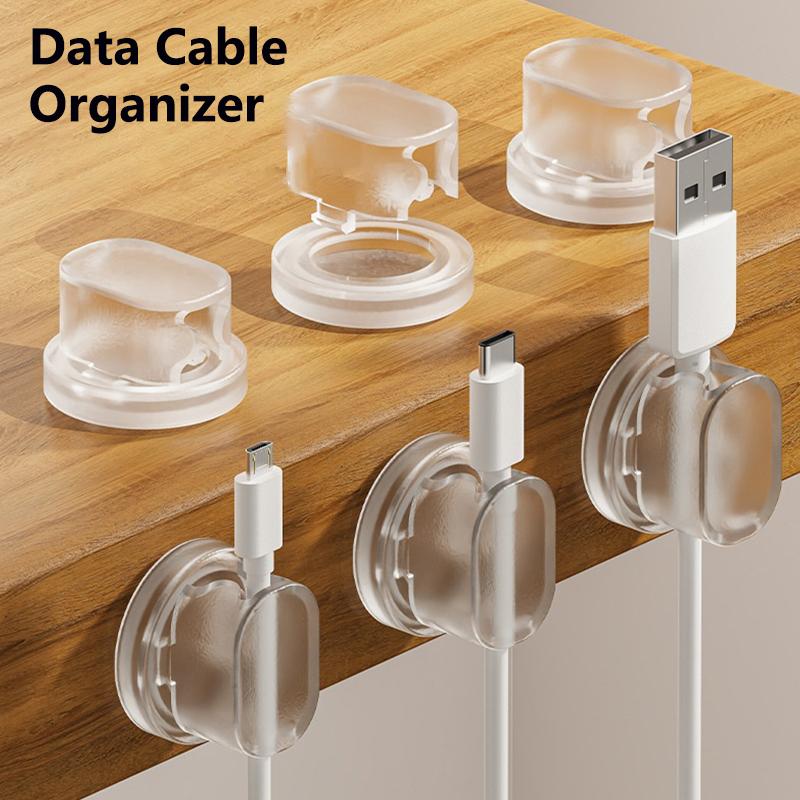 5Pcs Transparent Desktop Cable Organizer Holder Winder Clip Self-Adhesive Phone Data Cable Management Wire Cord For Home Office