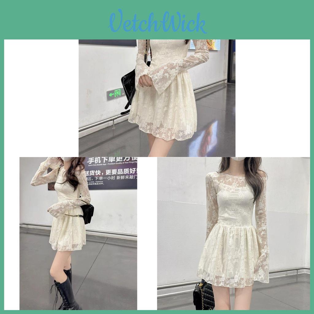 Modern Korean Style Short Dress With Lace Long Sleeves For Casual And Travel Use