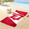 Bold Red "D" Logo on Dynamic Background Patterned beach towel quick dry perfect for travel outdoor sports jogging the beach and swimming