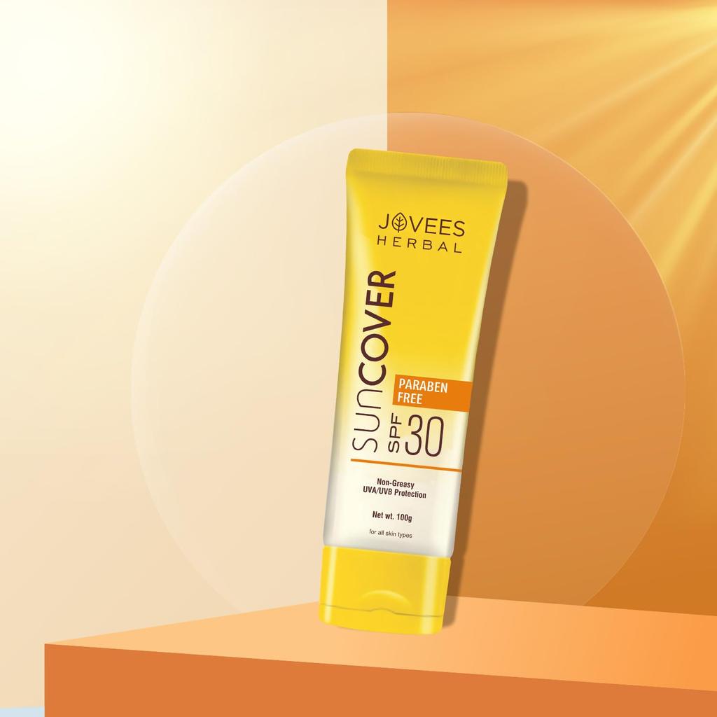Jovees Herbal Sandalwood Natural Sun Cover SPF 30 Lightweight Oil Free Sunscreen For All Skin Types 100g