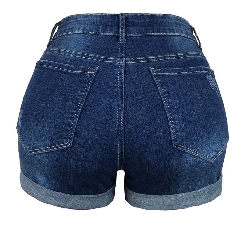 2021 Women's Elastic Mid-Waist Ripped Denim Shorts