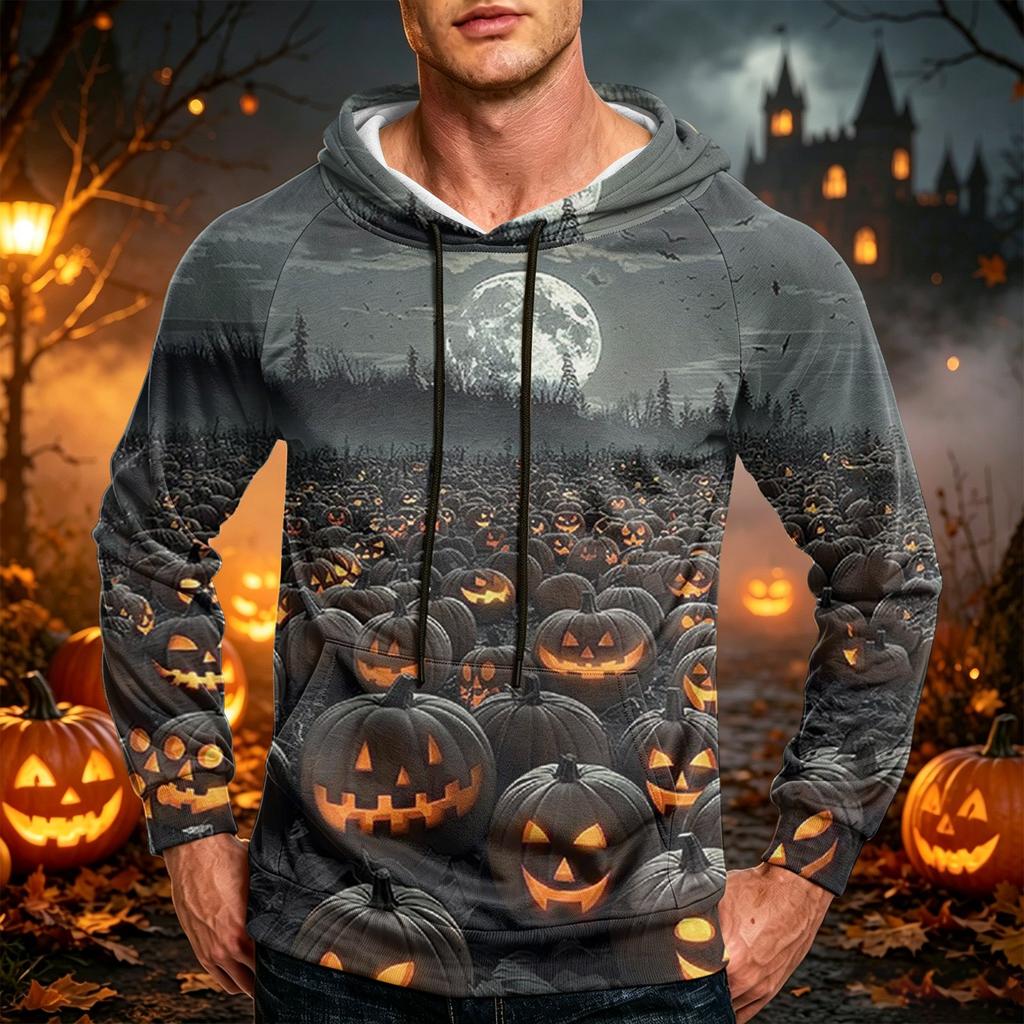 Men's Casual Loose Fit Hoodie with Pocket, Drawstring and Printed Design