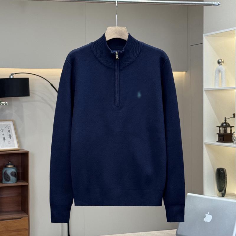 Men's Winter Half-High Collar Zipper Sweater with Embroidered Logo