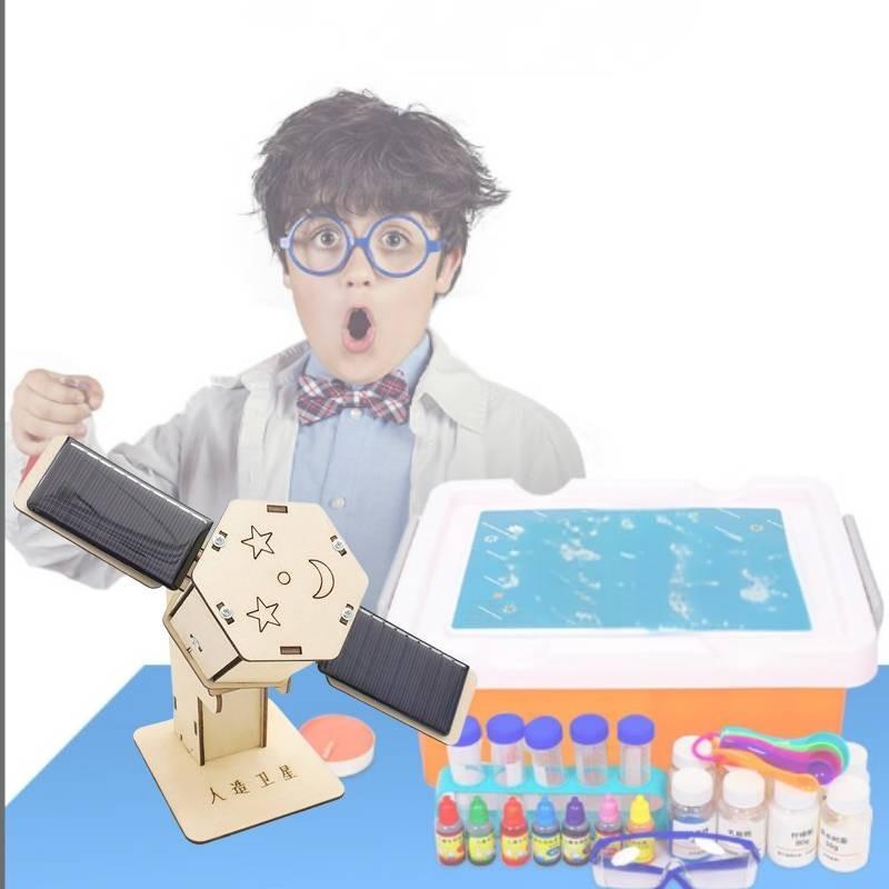 Modelo de Satélite de Energia Solar Brinquedo Educacional de Madeira DIY Para Crianças Experiência Científica