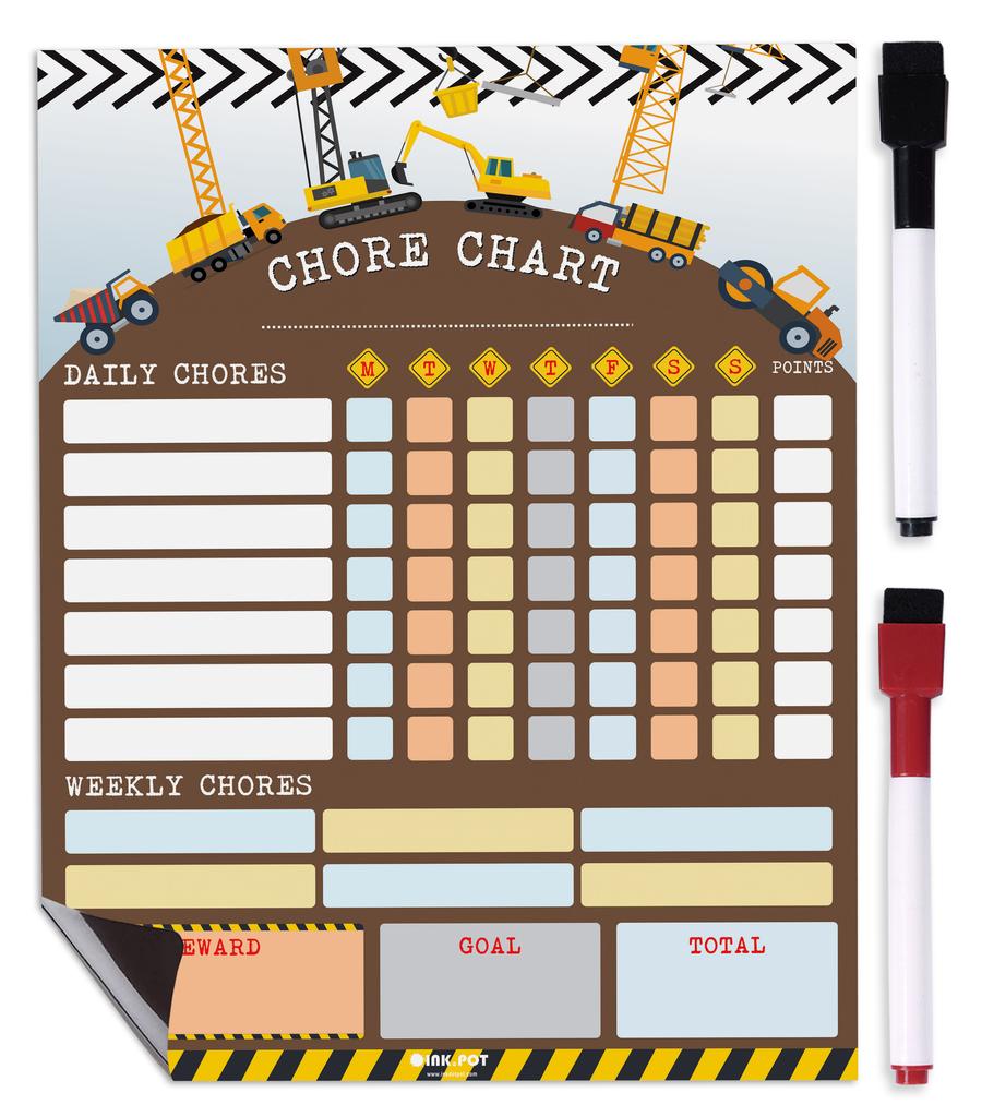 Inkdotpot Magnetic Dry Erase Weekly  Daily Chore Chart Schedule Board for Kids Chores Reward Chart,Good Behavior Chart