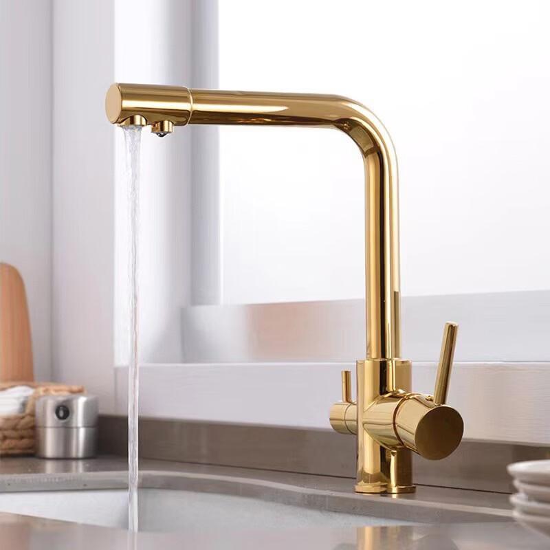 TLXT Golden Pull-out Wall-Mounted Kitchen Faucet