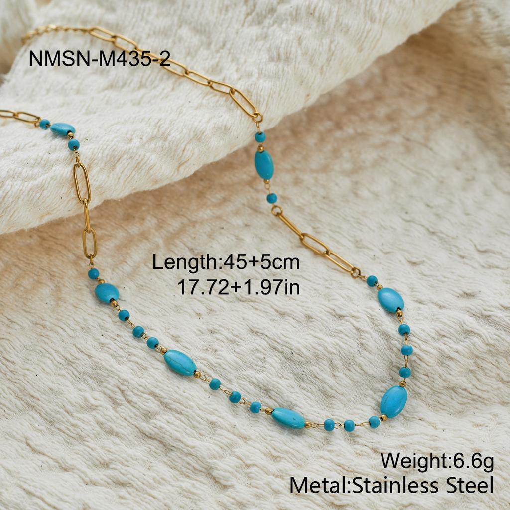 Stainless Steel Fresh Blue Beaded Necklace Women's Niche Design Sense Multi-layer Stacked Temperament Collarbone Chain