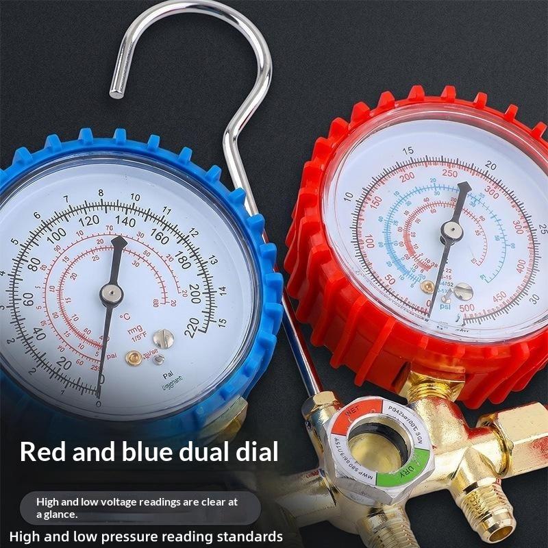 3 Way AC Diagnostic Manifold Gauge Set with Hook Durable Refrigerant Testing Tool for R12 R22 R404A R134a Freon Charging
