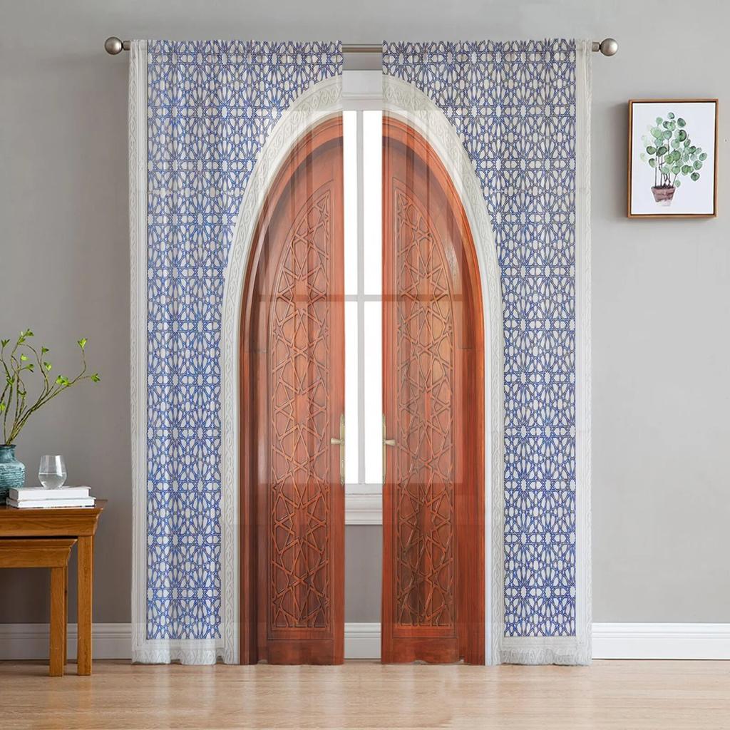 Yellow Wall Gate Morocco Chiffon Sheer Curtains For Living Room Home Decoration Window Voile Tulle Curtain Drapes