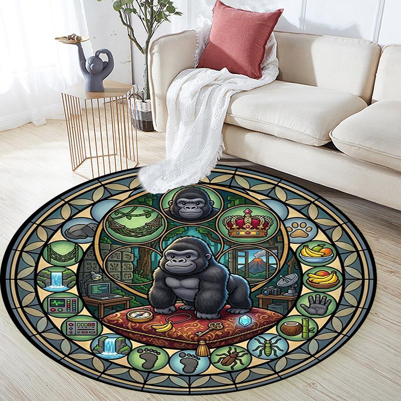 Gorilla Kingdom Icons Round Area Rug Under Office Chairs Bedroom Living Room Home Decor