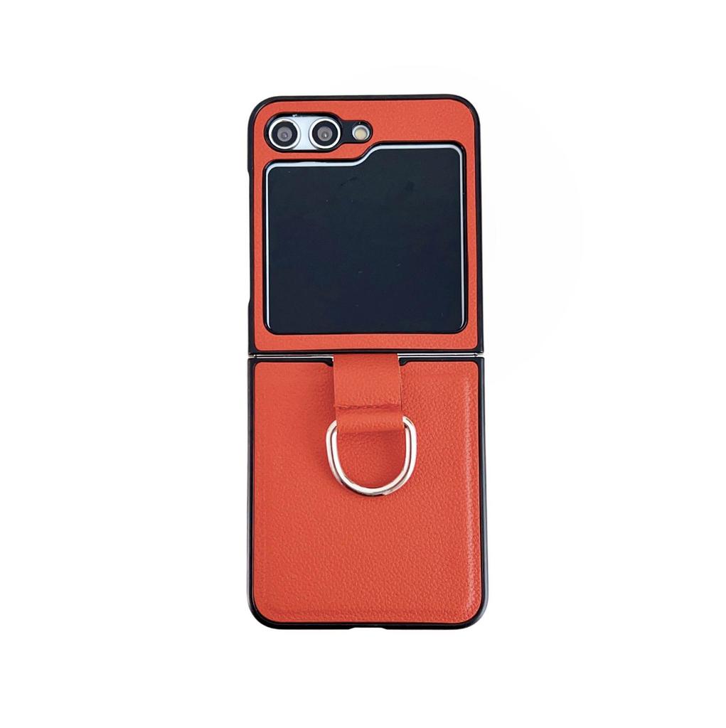 Coque Samsung Z Flip 7/6/5 Texturée Cuir avec Anneau - Housse de Protection Mode Couleur Unie