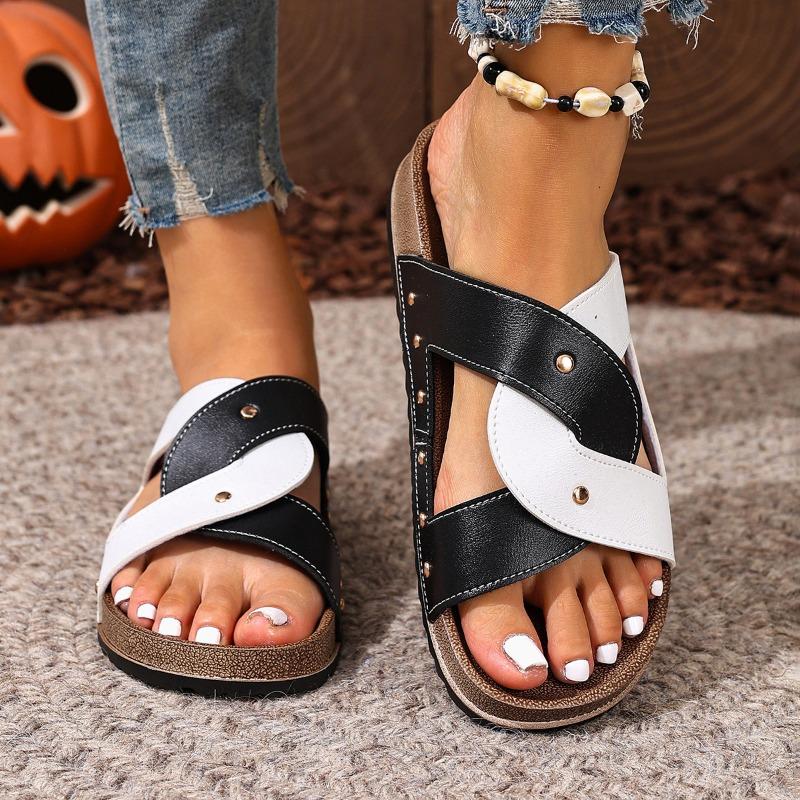 Sandale Lățime Mare cu Știfturi pentru Femei, Papuci Minimaliști cu Platformă, Papuci de Vară Europeni pentru Femei