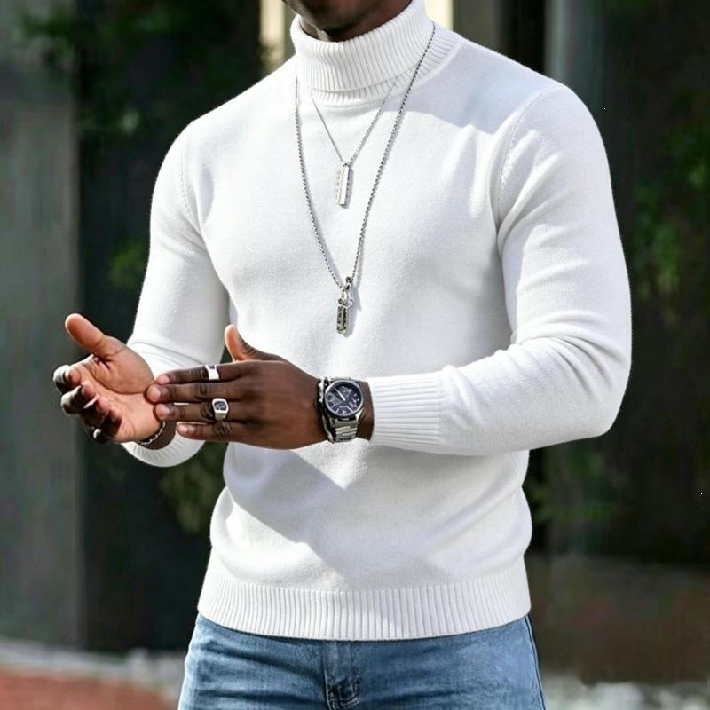 Men S High Neck Slim Fit Solid Color Pullover Knit Sweater