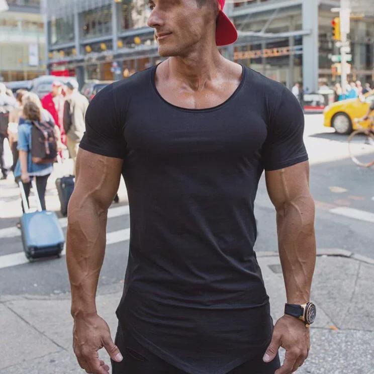 Men's Slim Fit Irregular Hem Breathable Cotton T-Shirt