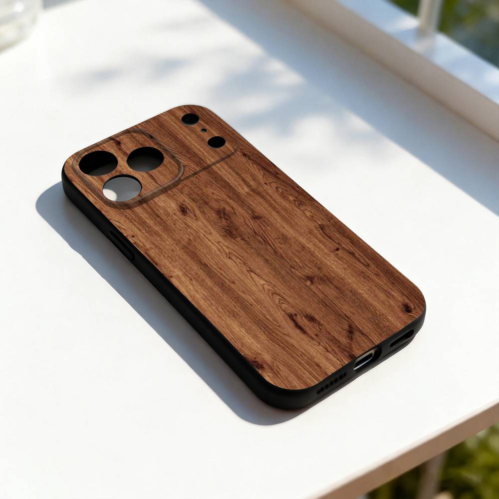 

N-Natural Wood Printing Phone Case For iPhone 11,12,13,14,15,16,17,Pro,Max,Plus,E,SE4,Air,Mini Black Soft Cover iPhone16e