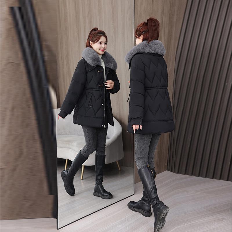 Mom's Cotton-padded Clothes with Velvet Foreign Style Middle-aged and Elderly Women's Warm Medium and Long Down Cotton Clothes