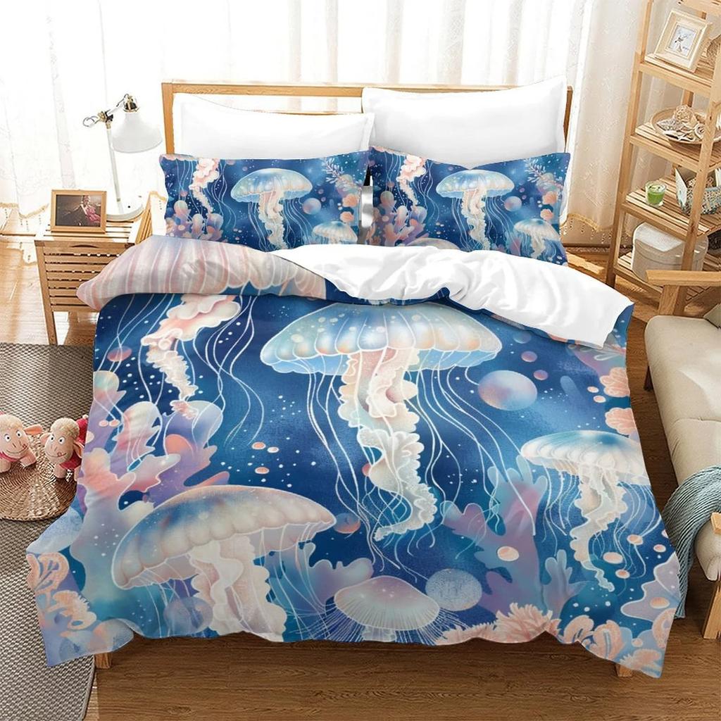 Duvet Cover Set Cartoon Jellyfish Printed Bedspreads Adult High Quality Bedding Set Bed GiftQueenWarm And ComfortableBoys