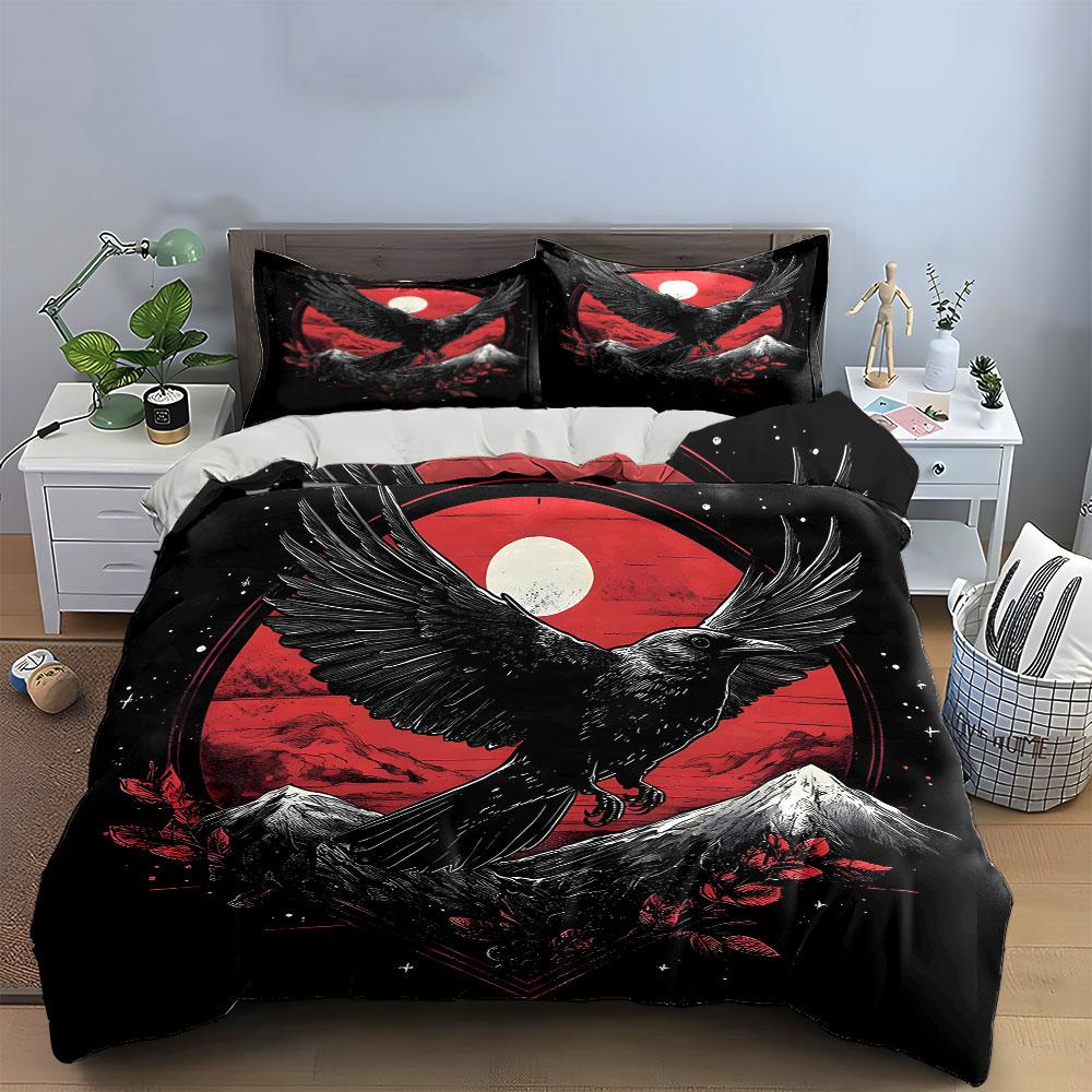"Raven and Mountains Night Art" Exquisite three-piece bedding set gift for kids and adults