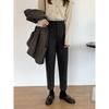 2025 Women's Petite Black Wool Carrot Suit Pants - Autumn/Winter Harem Cigarette Style