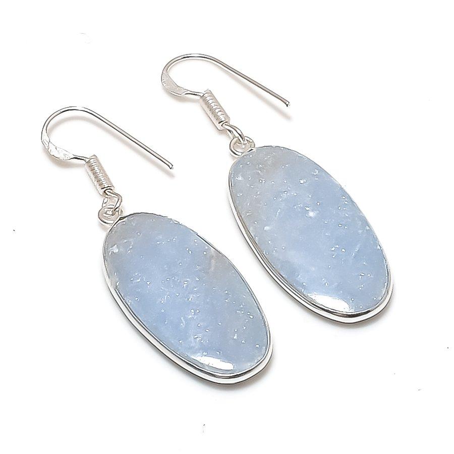 Natural Angelite Stone Gemstone 925 Sterling Silver Jewelry Earring 1.89  AE-12247