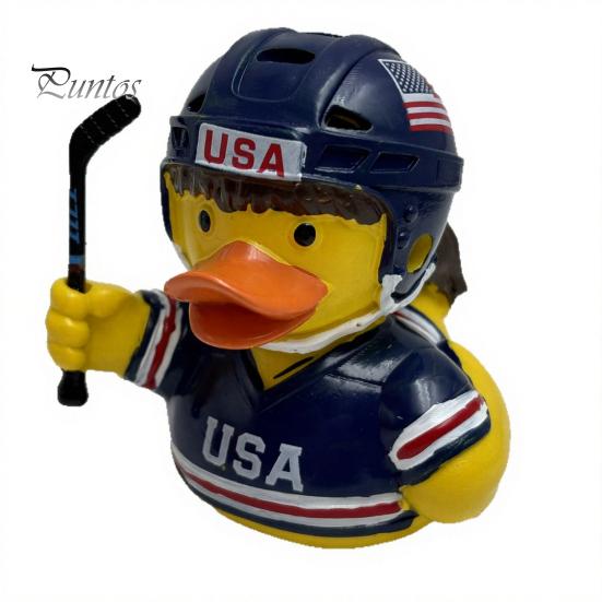 Niche Sports Event Peripheral Hockey Player Rubber Duck Resin Figurine, Statue with Complete Helmet Sturdy Sculpture Stick Jersey Gear, Weatherproof
