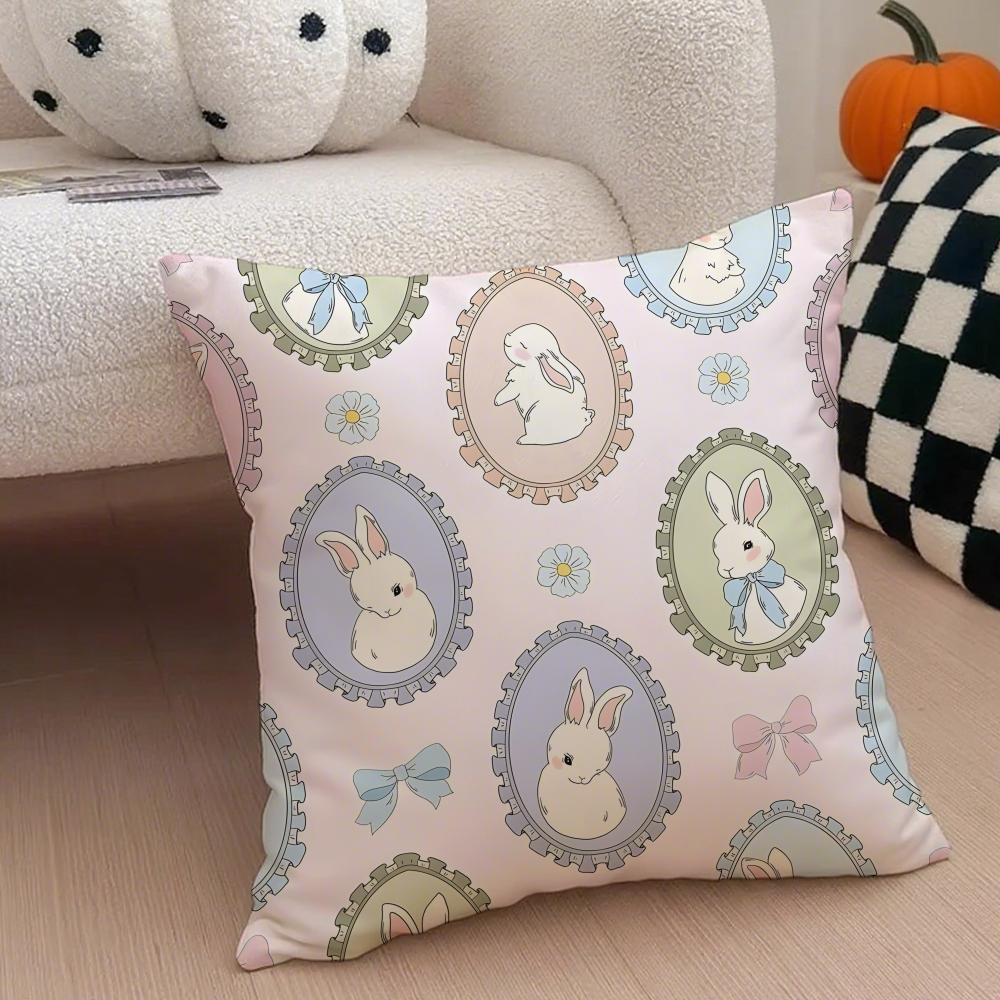 Fresh Playful EEaster Egg Rabbits Cushion Cover Throw Pillow Cover Hidden Button Durable Polyester Chair Cushion