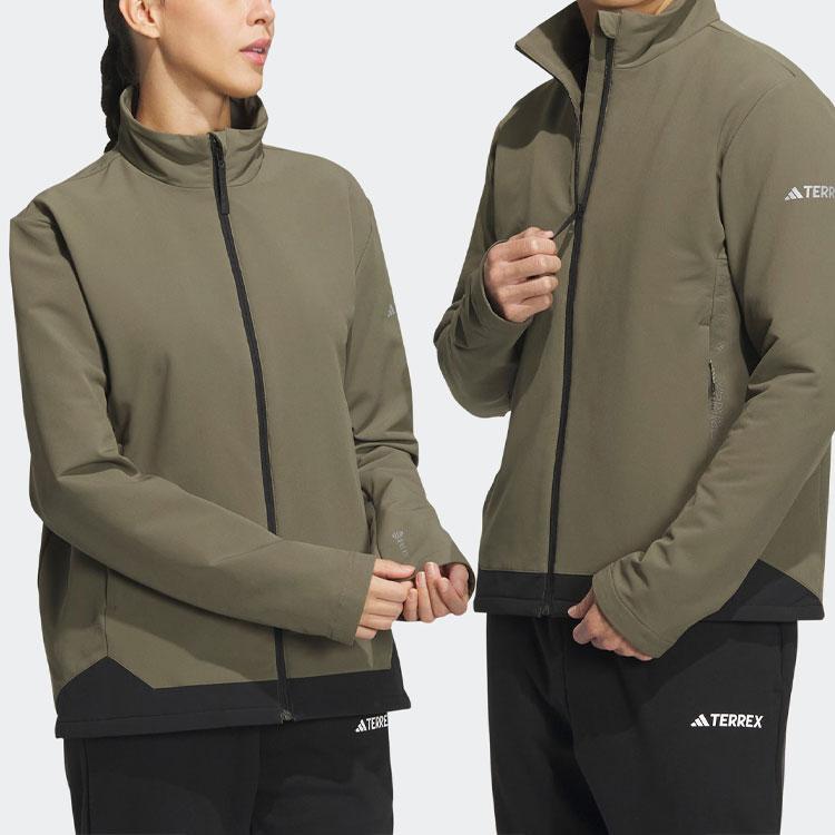 Adidas Logo Print Stand Collar Jacket Unisex Jacket Rock-Layer-Olive-Green HY4701