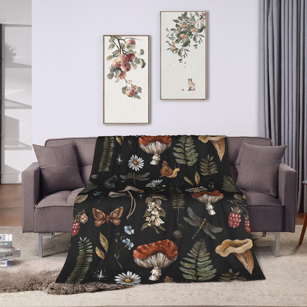 Super Soft Blanket Decorative Dreamy Forest Mushroom Throw Blanket Flannel Bedspread For Couch Chair Sofa Bed Pattern Sofa Bed