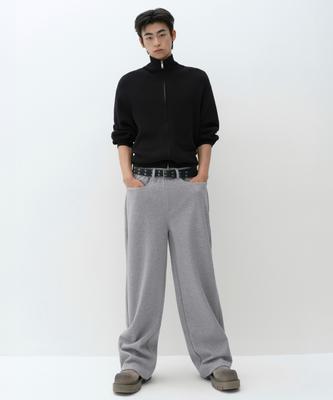 Denim Detail Wide Sweatpants [Medium Grey]