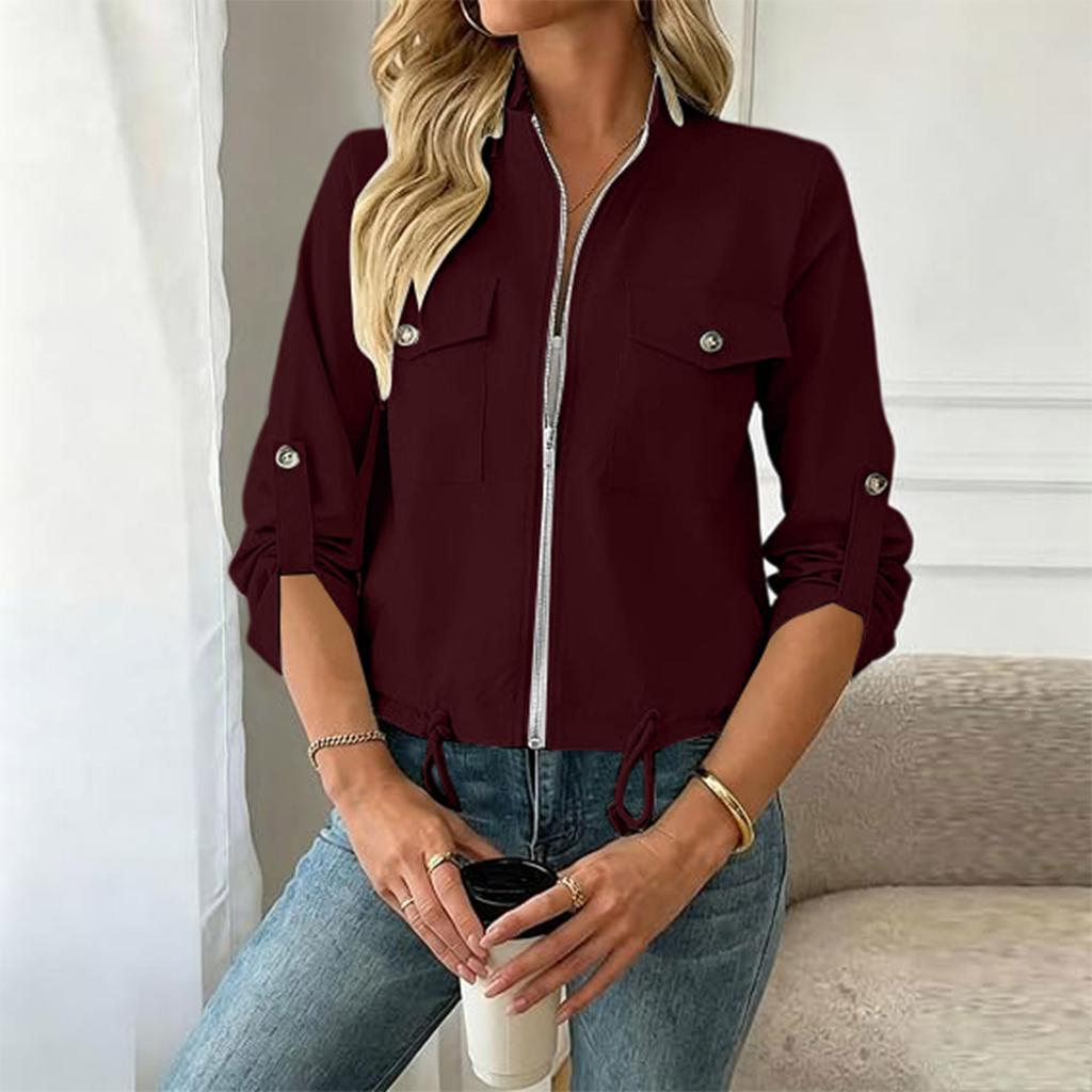 Women's Old Color Long Sleeve Waist-Cinching Lapel Collar Coat
