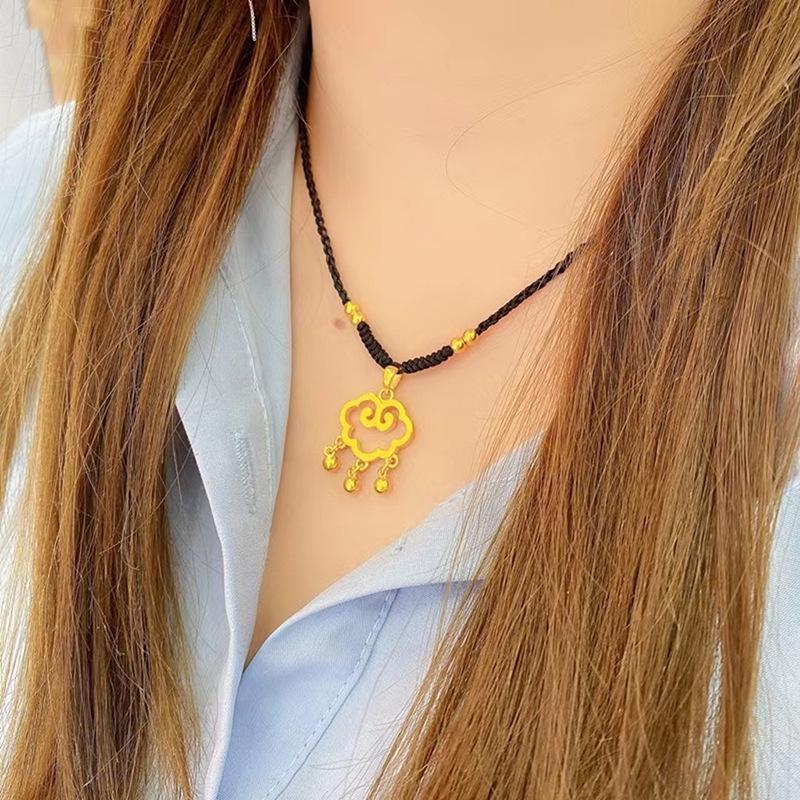 Auspicious Cloud Ruyi Lock Necklace with Bell Pendant - Handmade Woven Good Luck Charm, Qixi Gift for Girlfriend.