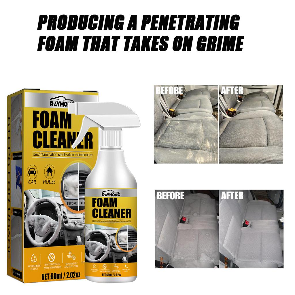 Interior Cleaner Foaming Spray No Rinse Formula for Car Seat Dashboard Upholstery Stain Remover Powerful Cleaning Quick Detailer