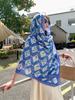 New Summer Elegant Women Silk Scarf Beach Long Wrap Shawl Blue Floral Lady Sunscreen Bandana Hijab Mujer Scarve Pareo Foulard