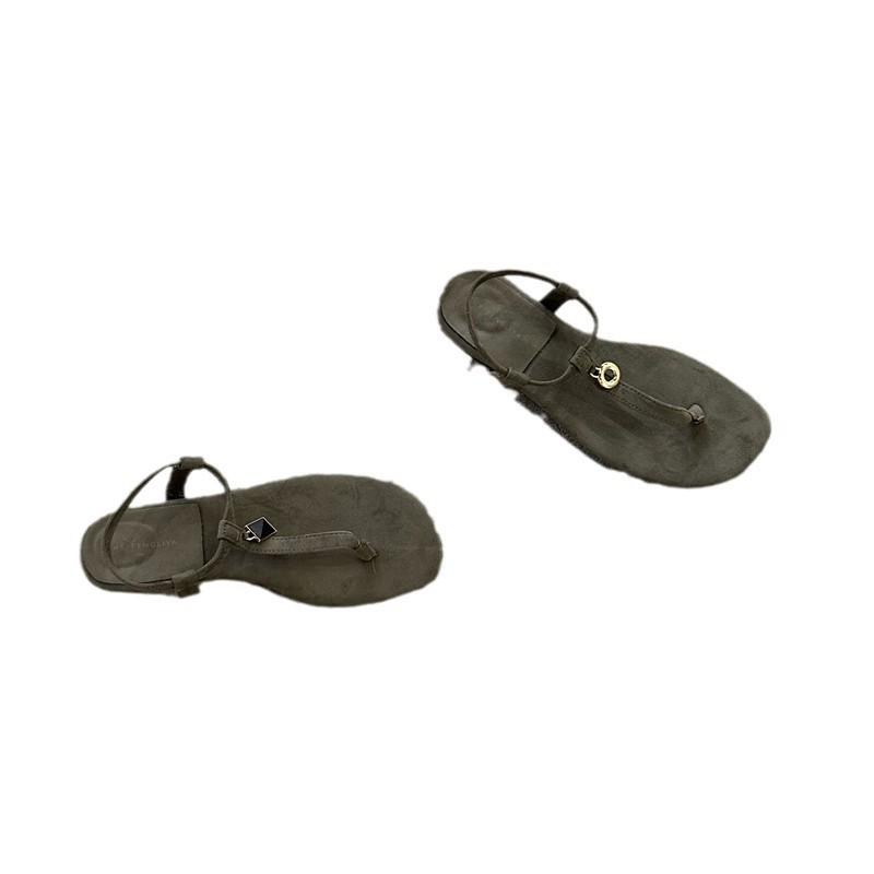 Fashion Female Shoes Rubber Flip Flops Slippers Soft Low Slides 2025 Hawaiian Comfort Hoof Heels Retro Rome Casual Fabric PU Scandals