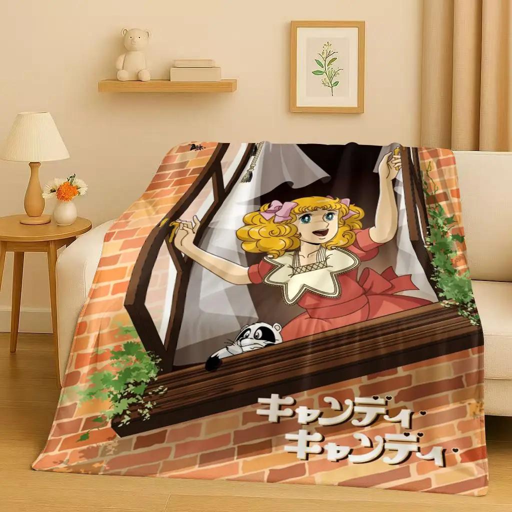 3D Classic Cartoon Candy Candy Sweet Girl Flannel Blanket,Ultra Soft Warm Plush Throw for Home Bedroom Bed Sofa Cover Office Kid