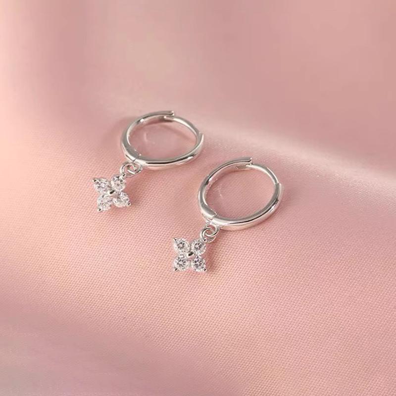 925 Silver Needle Zircon Flower Pendant Stud Earrings For Women Classic Jewelry Light Accessories