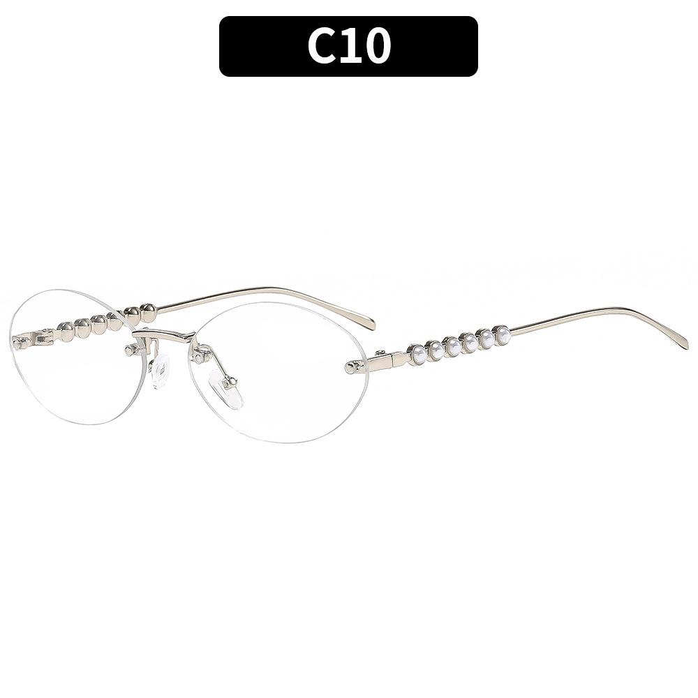 

Fashion Pearl Cat Eye Sunglasses Women Retro Luxury Designer Vintage Style Chic Frameless Metal Small Triangle Eyewear