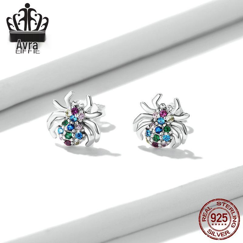 Everlove Dazzling Spider Stud Earrings In Sterling Silver with Colorful Zircon