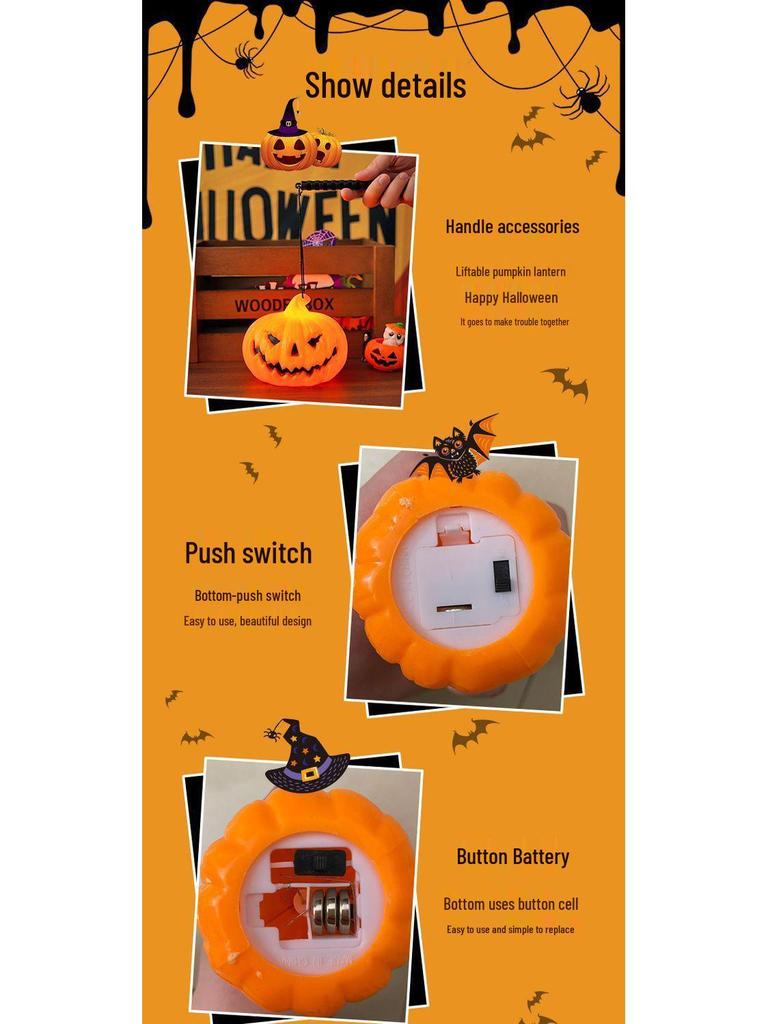 Halloween Pumpkin Handheld Lantern - Luminous Festive Decor for Night Markets