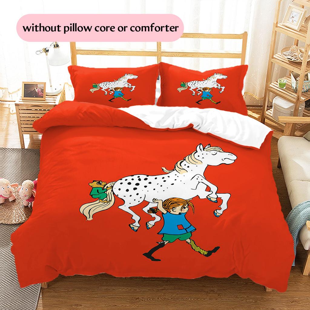Pippi Longstocking  Pattern Bedding Quilt Set  Home Decoration  Gift (1 * Duvet Cover + 2 * Pillowcase  Without Core)