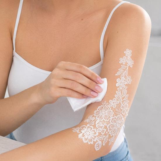 Baizihuahu White Lace Tattoo Sticker for Women, Temporary Face Body Arm, Waterproof Fake Decal Wedding Party Festival