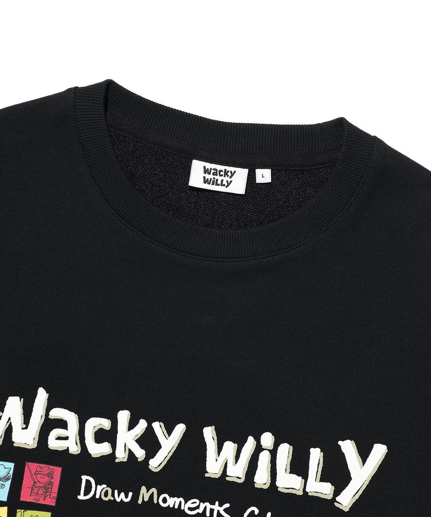WACKY WILLY Cartoon Graphic Sweatshirt Black